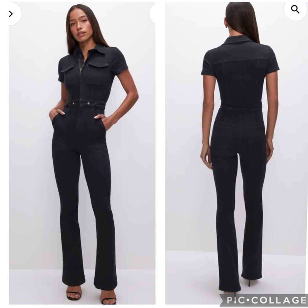Good American Women's Medium Black Flare Jumpsuit